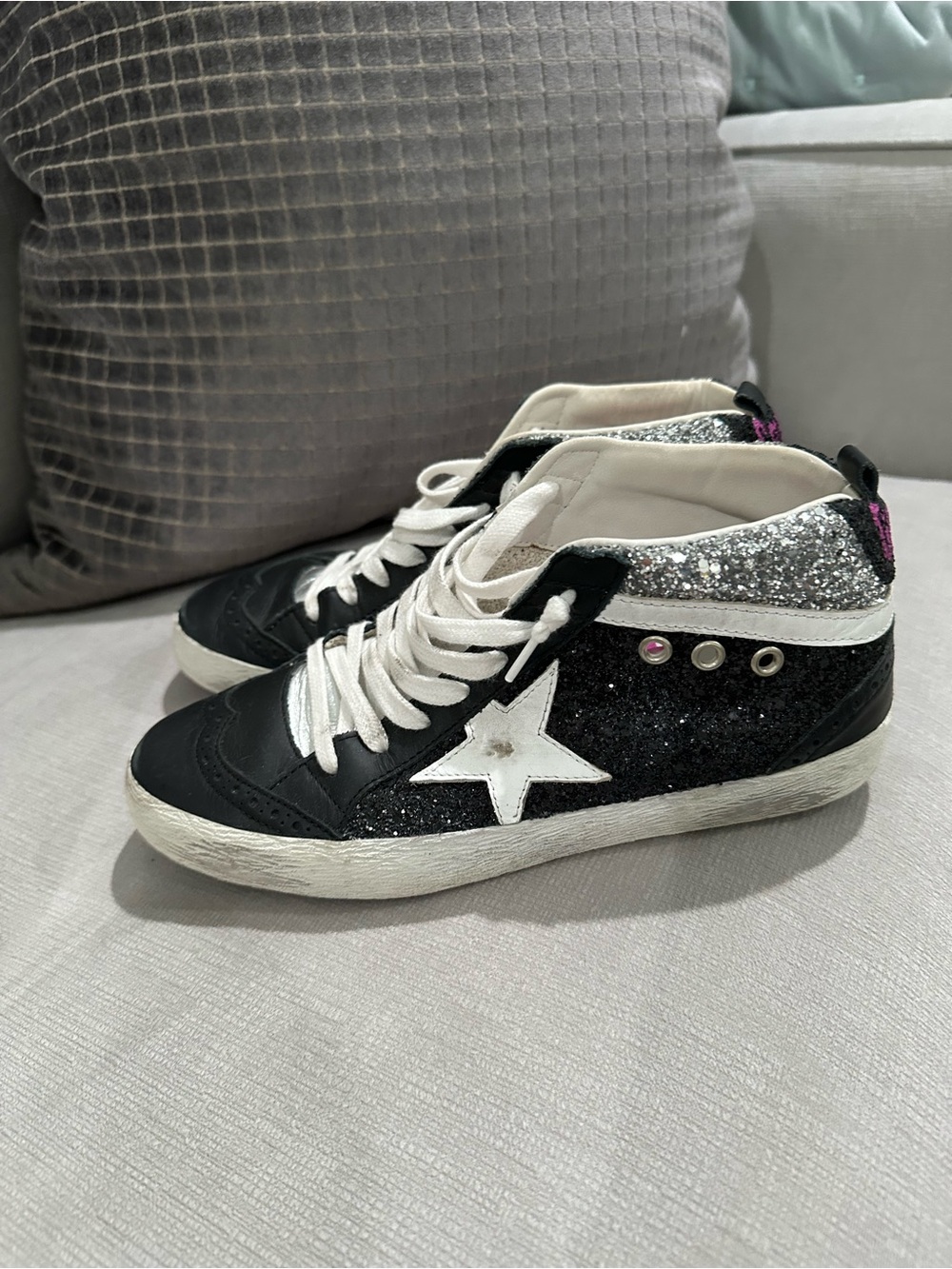 Golden Goose Womens Black & Silver Mid Star Sneakers